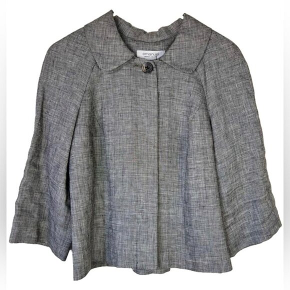 EMANUEL UNGARO 100% LINEN Collared Hidden Button Up closure Jacket Size 8 - Picture 3 of 13